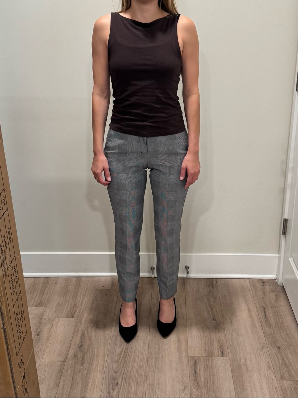 Express Gray Plaid Cropped Dress Pants - Columnist Ankle Midrise